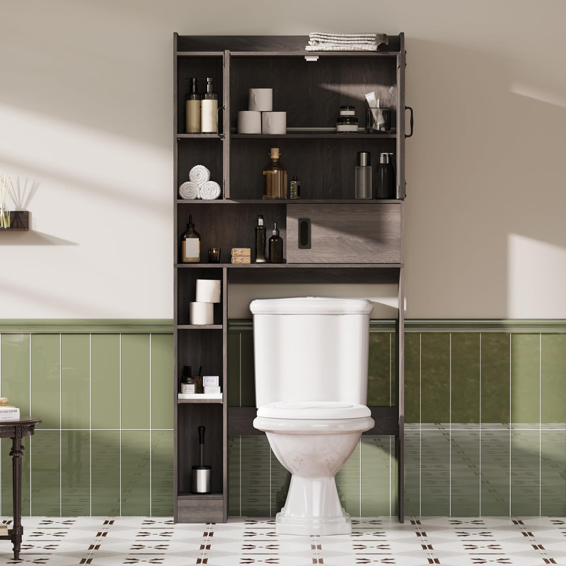 Armoire de rangement au-dessus de la toilette avec portes de grange, Brun