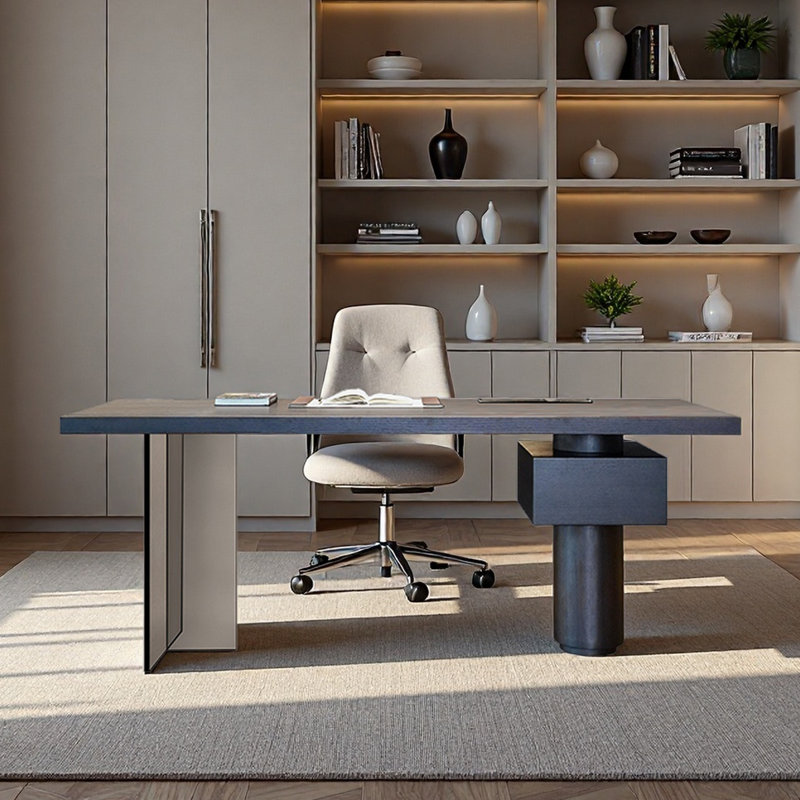 Bureau personnel avec douille et pieds en acrylique pour le bureau, Tan, 29.53" H x 70.87" W x 31.5" D