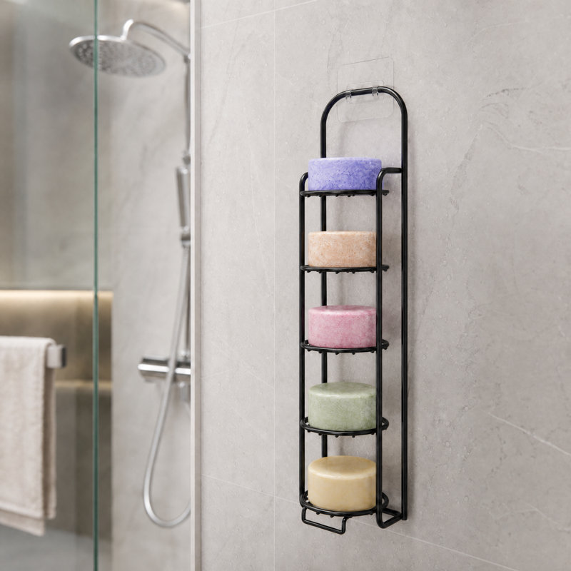 Porte-shampooing pour douche, porte-savon autonettoyant pour lavabo mural et de cuisine, porte-savon en acier inoxydable (noir)