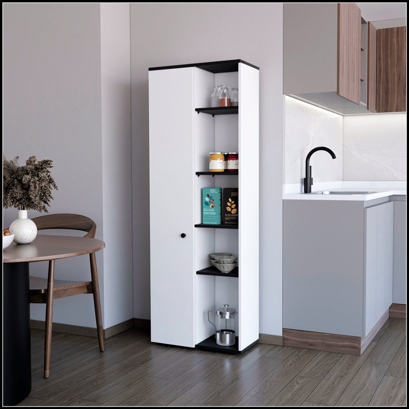 1-Door Multistorage Kitchen Pantry with Five Fixed Shelves for Organized and Stylish Storage