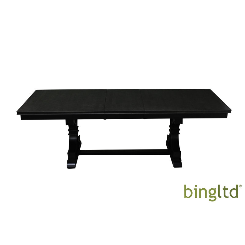 Black Solid Parawood Extendable Dining Table with Cross Legs