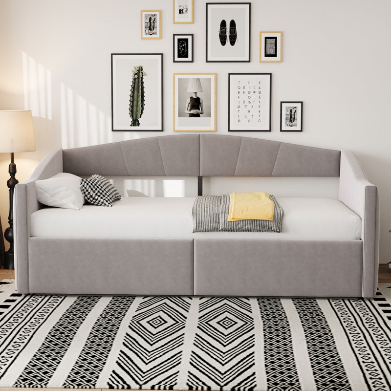 Daybed With Hydraulic Storage & Drawers, European Single (90 x 200 cm), Light Grey