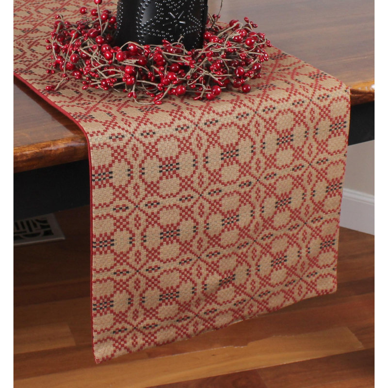 Koven Runner Everyday Jacquard Table Runnner, Red Black Oat