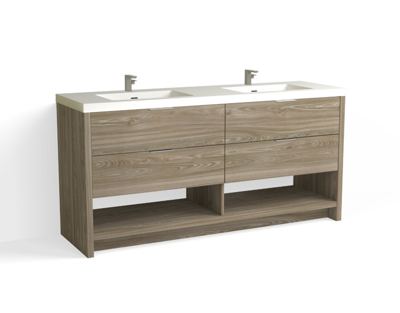 Vue 72" W Freestanding Double Bathroom Vanity, Nimbus, Satin Nickel, Matte White/Single