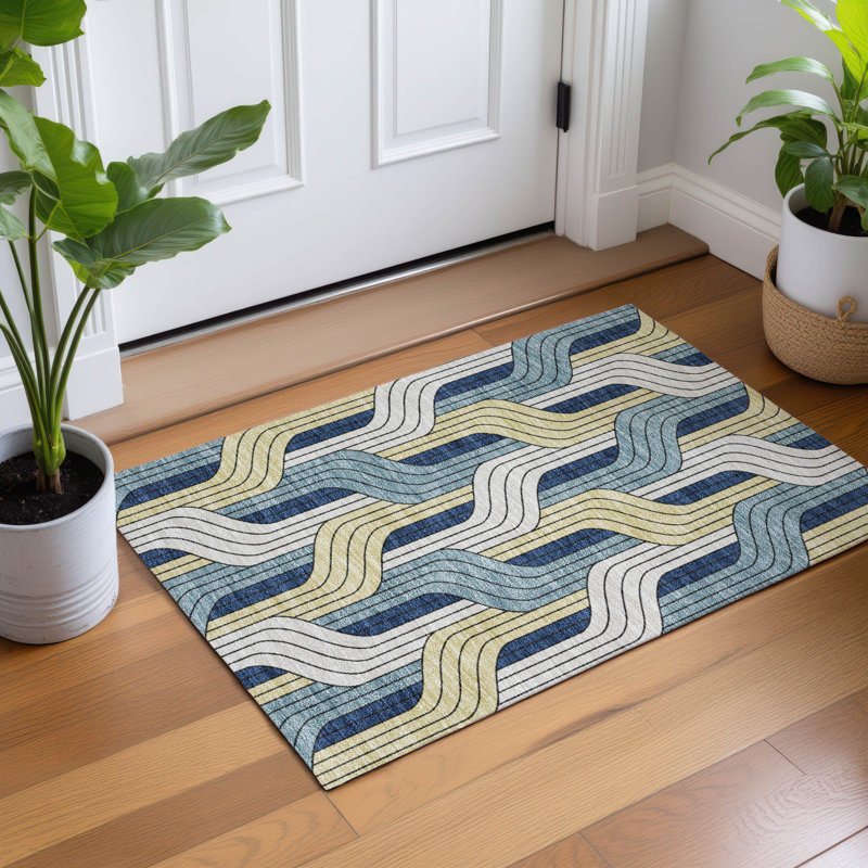 Tapis Mid-Century moderne lavable à la machine intérieur / extérieur Lockway ACN2422, Rectangle 1 pi 8 po x 2 pi 6 po