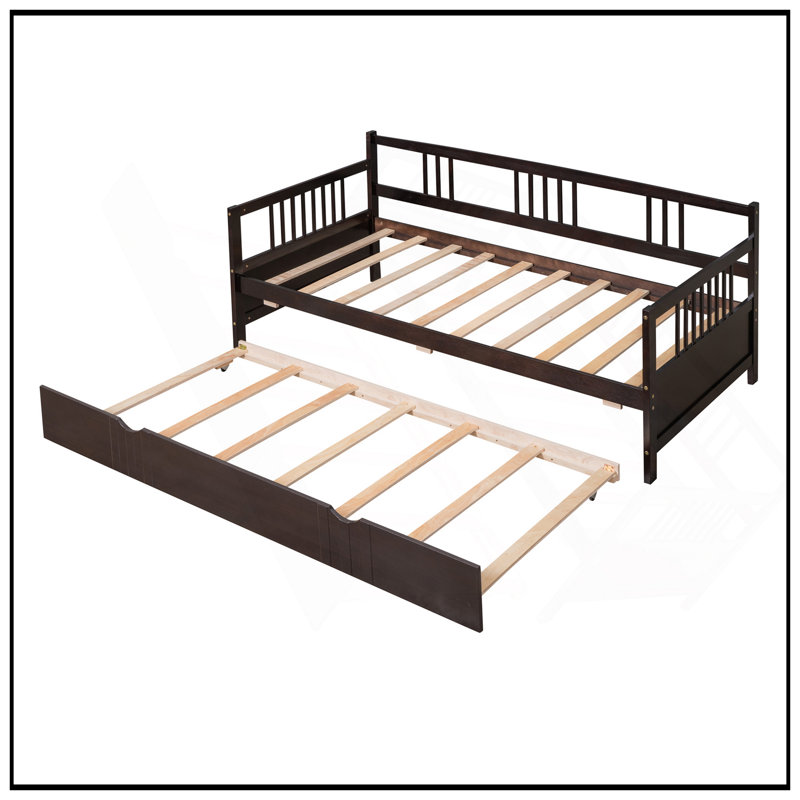 Twin Size Daybed Wood Bed With Twin Trundle, Solid Pine Construction, Space-Saving And Multi-Functional Design For Modern Homes