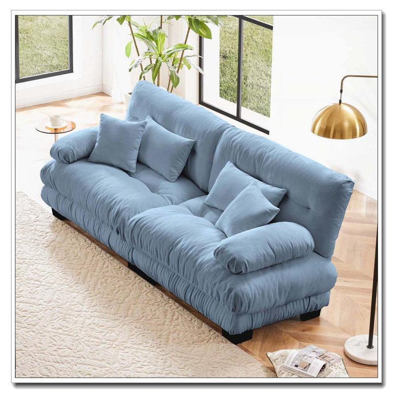 Canapé Cloud, canapé en chenille, Bleu + 2 sièges