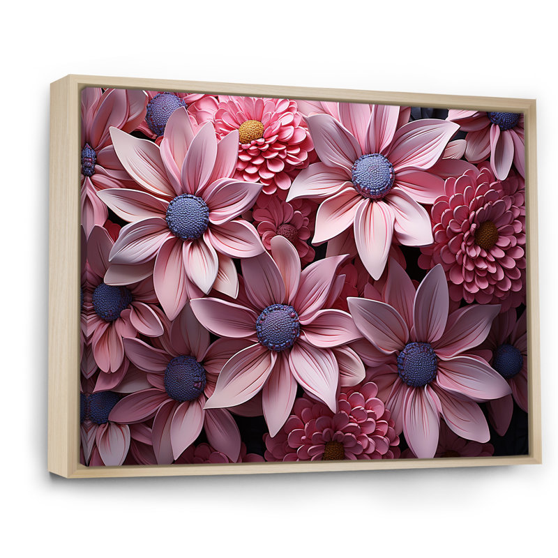 " Pink Daisy Bloom Harmony III ", 32" W x 16" H x 1" D, Natural Floater Framed