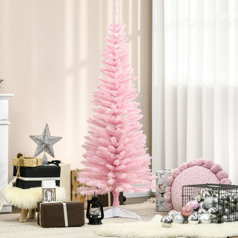 Arbre de Noël artificiel de 5 pi, rose mince avec 294 pointes de branches réalistes et support en plastique stable, ignifuge, arbre de 5 pi facile à installer, antidéflagrant ferme, décoration simple