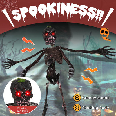 6 FT Animated Halloween Decoration Hanging Zombie Light-up Eyes Poseable Arms