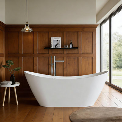 Freestanding Acrylic Soaking Tub with Pop-Up Drain & Overflow - Stand Alone Tub for Bathroom