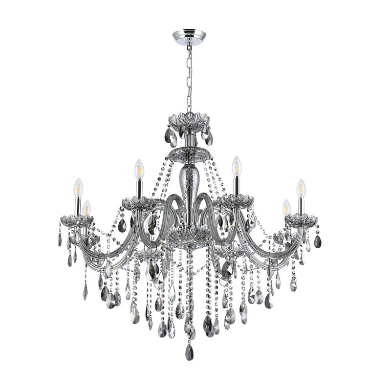 Atwell 8 - Light Smokey Gray/Clear Crystal French Style Chandelier, Somkey Gray