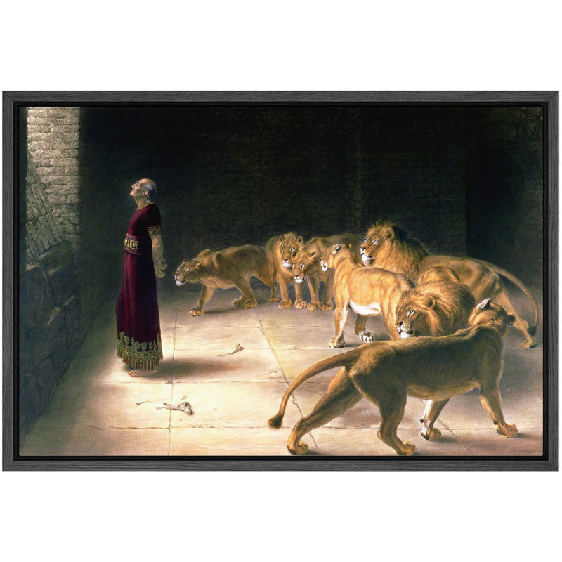 «Daniel in the Lions’’ Den», œuvre d'art biblique sur toile, impression sur toile encadrée., H 24 po x l 36 po