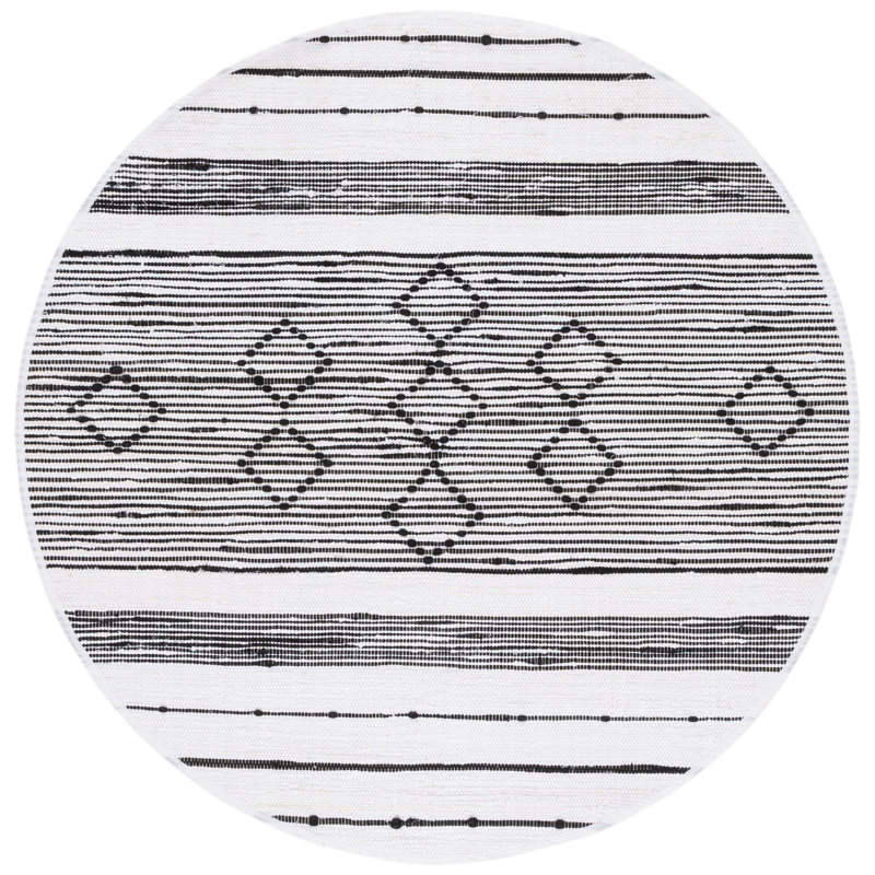 Tapis rayé kilim ivoire / noir STK203A, Rond 6 pi