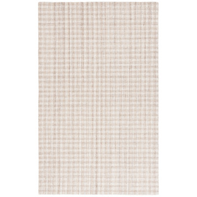 Ebony Hand Tufted Wool/Cotton Plaid Rug in Beige/Ivory