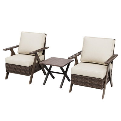 Ensemble de conversation 3 pièces en osier toutes saisons, chaises d'extérieur avec table d'appoint assortie