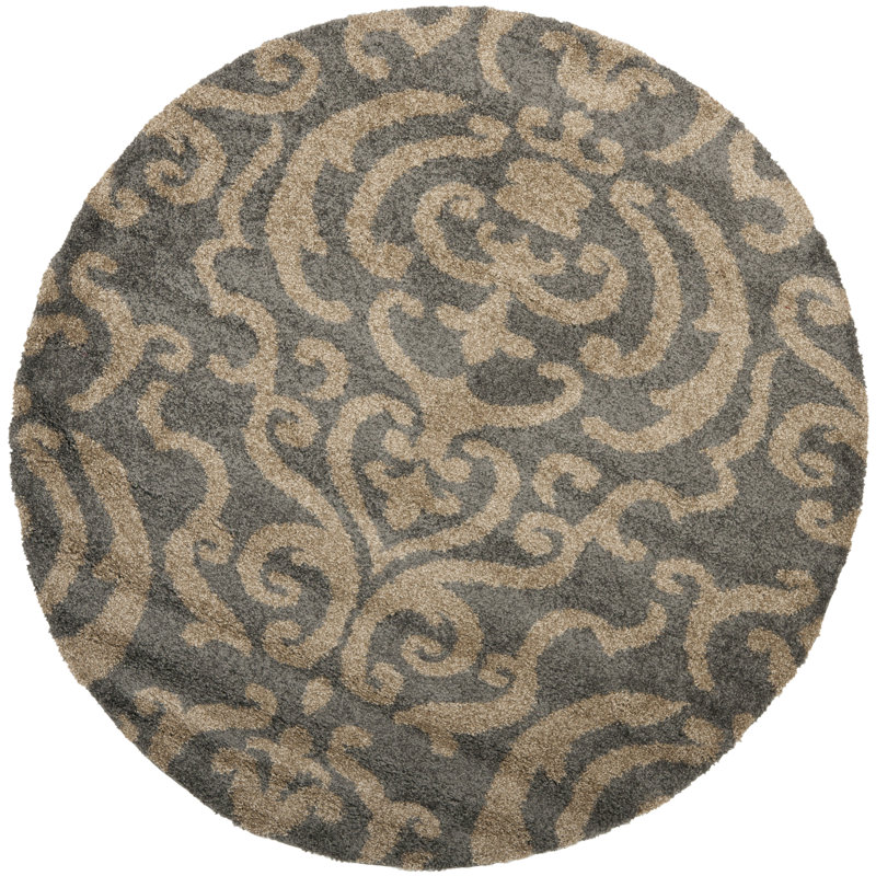 Ellyona Shag Performance Floral Rug, Round 6'7"
