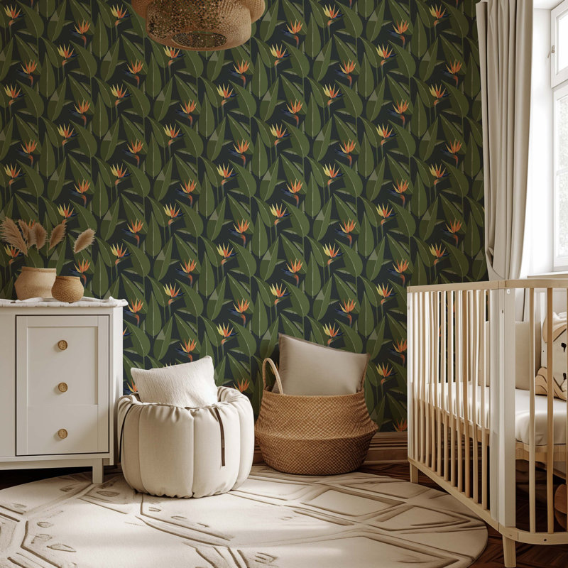 Birds of Paradise - Wallpaper, Black, Peel & Stick
