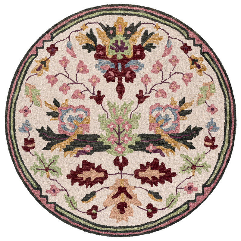 Jardin Hand Tufted Wool; Cotton Floral Indoor Rug, Round 6'