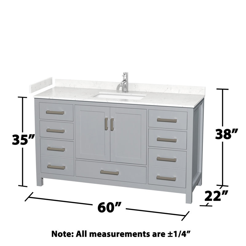 Sheffield 60" Bathroom Vanity Set No Mirror, Carrara Cultured Marble, Gray