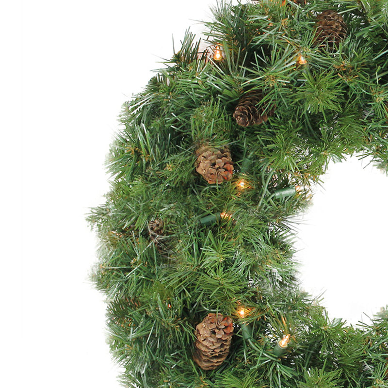 Couronne de Noël artificielle pré-éclairée en pin Dakota - lumières claires de 24 pouces