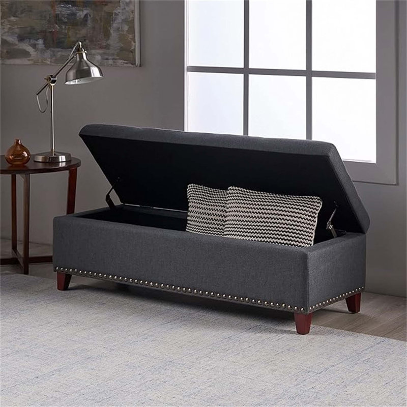 Bluford Upholstered Storage Bench, Dark Gray/Brown