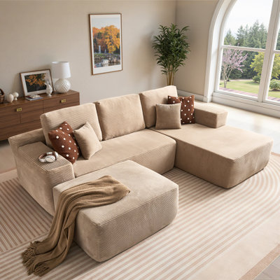 Canapé modulaire rembourré 106 po en L avec repose-pieds 106 po