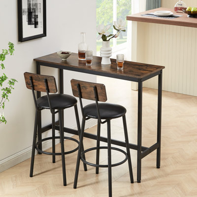 Table de bar et tabouret rustique brun, siège rembourré en polyuréthane, idéal pour les espaces de salon compacts