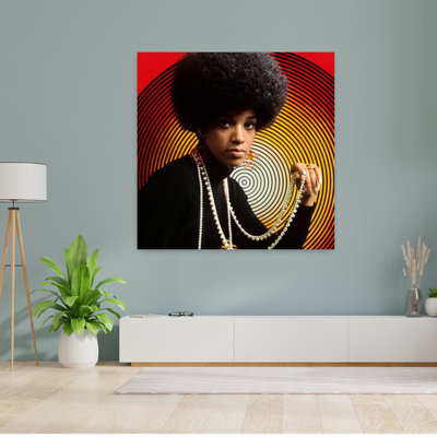 1970S Portrait Of Young African American Woman With Afro Style Hair And Long Strands Of Pearls Looking At Camera Classic Retro Vintage Portrait Wal...