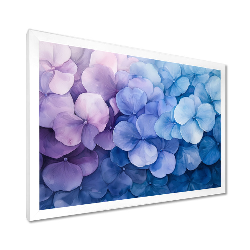 Jacoree, hortensia à l'aquarelle, encre mauve I - hydrangées, art mural, Reproduction encadrée d'une seule photo, Blanc