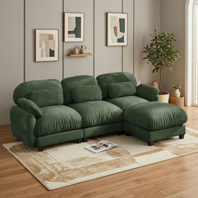 Three Seat Modular Chenille Sectional Sofa with Movable Ottoman