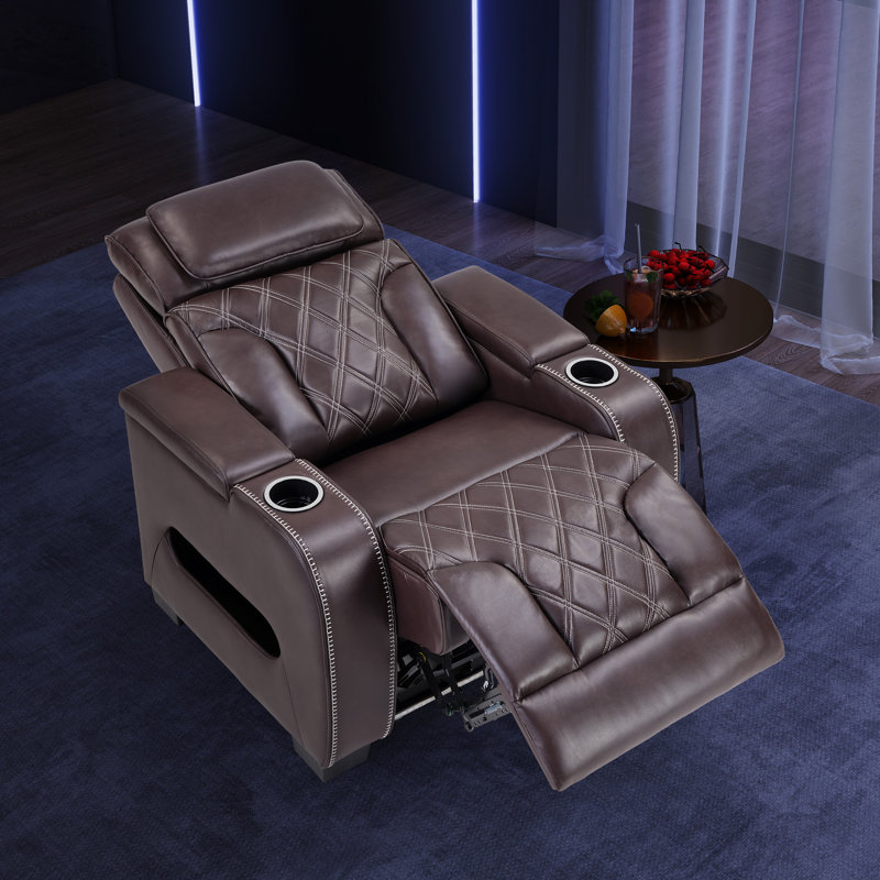 37.4" Wide Modern Dual Motor Power Recliner Home Theater Seating With Adjustable Headrest & Ambient Arm Lighting (Set Of 4)