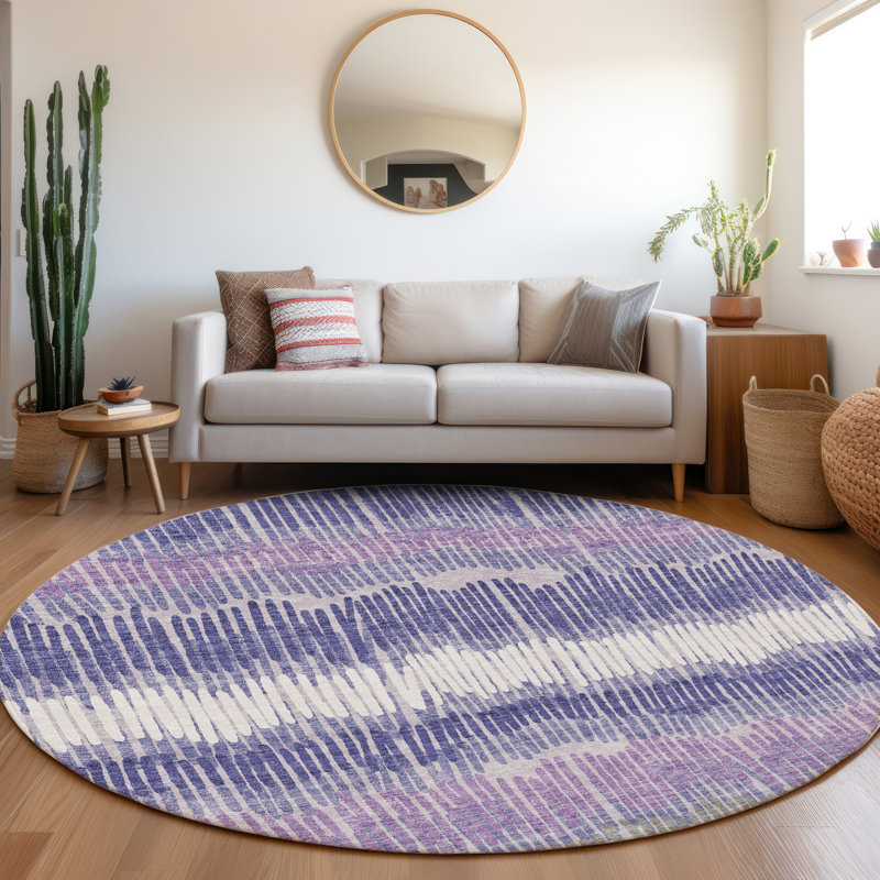 Premium Machine Washable Prisco Purple Rug, Round 8'