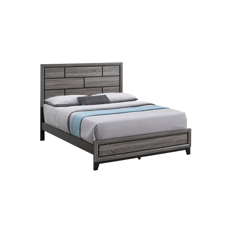 Grand lit spacieux en bois gris confortable et confortable