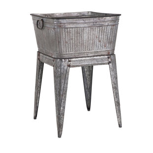 Perryman 32" Multi-Functional Galvanized Metal Tub on Stand with Angled Legs, Gray 