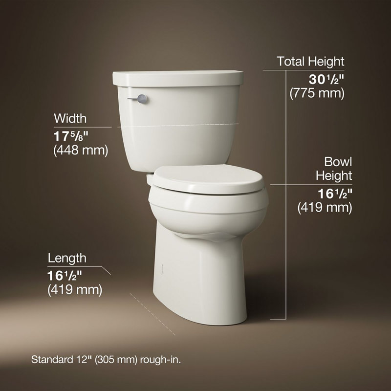 Toilette allongée deux pièces avec siphon à jupe Cimarron, 1,28 gallon par pouce carré, Biscuit, Gauche