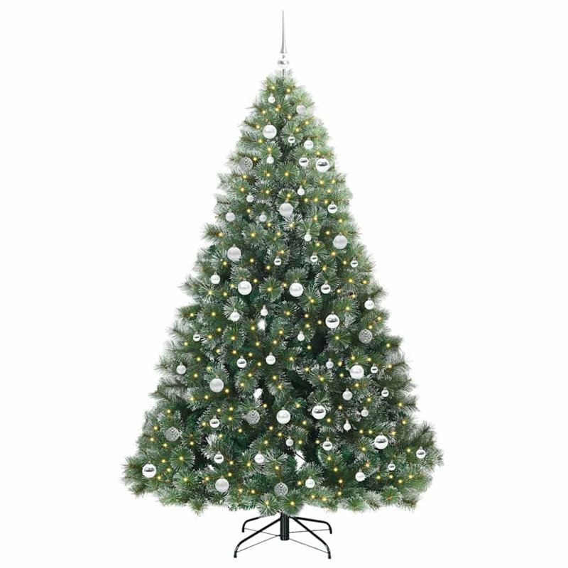  Artificial Christmas Tree with 300 LEDs Green PE and PVC, Silver, 6.89' H