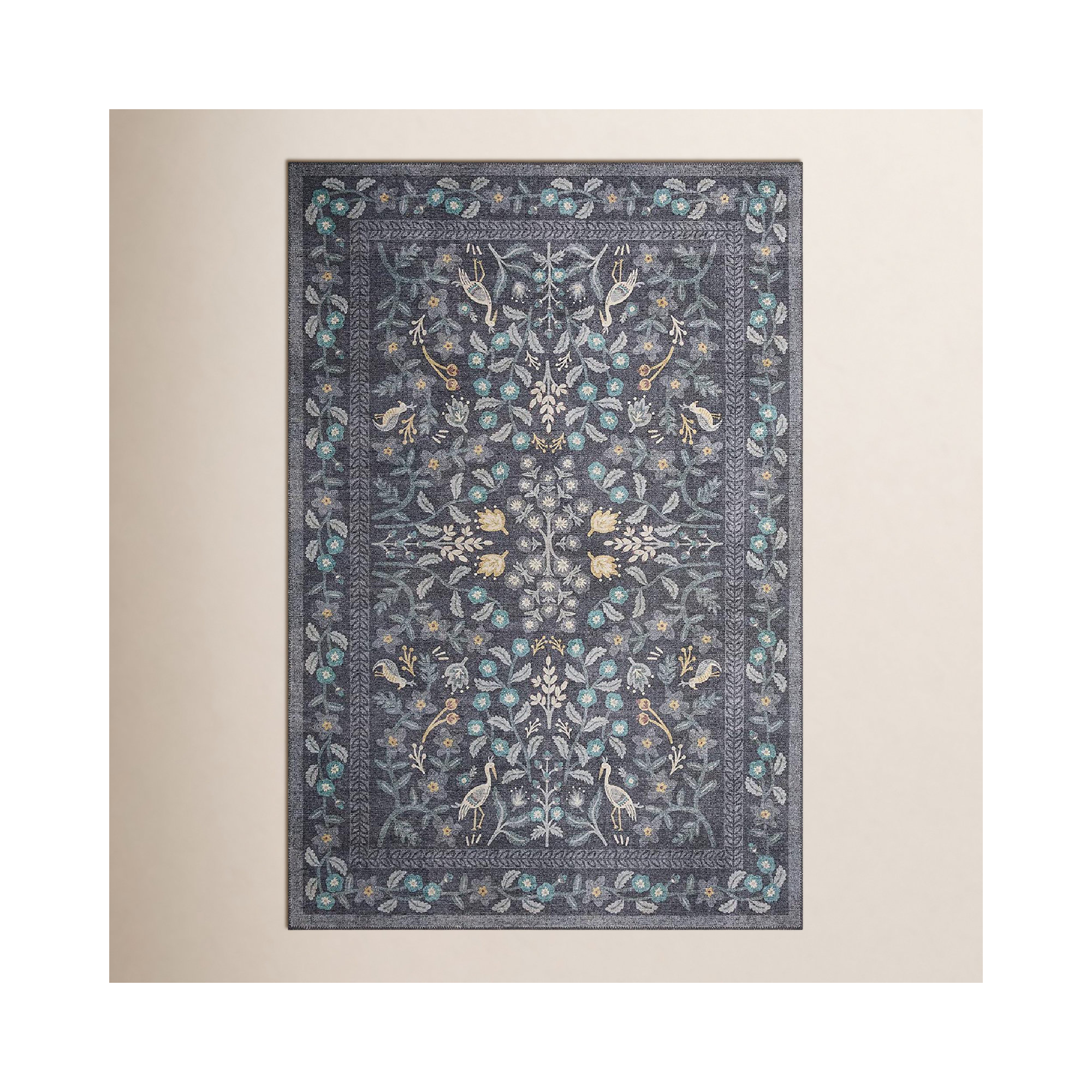 Rifle Paper Co. x Loloi Maison Nightingale Black Rug, Rectangle 3'9" x 5'6"