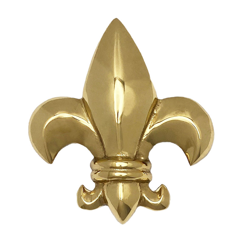 Heurtoir de porte Fleur de Lys, Laiton, 4,5 po x 4,5 po x 1 po