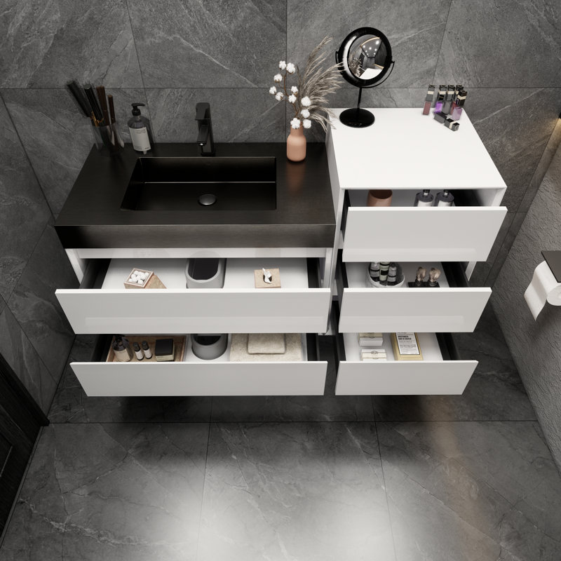 Golitz 49'' Single Bathroom Vanity with Stainless Steel Top, Glossy White