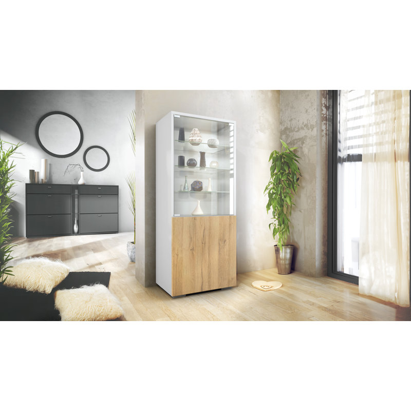 Aubreella 34 cm W Display Cabinet China Cabinet, White/Natural oak