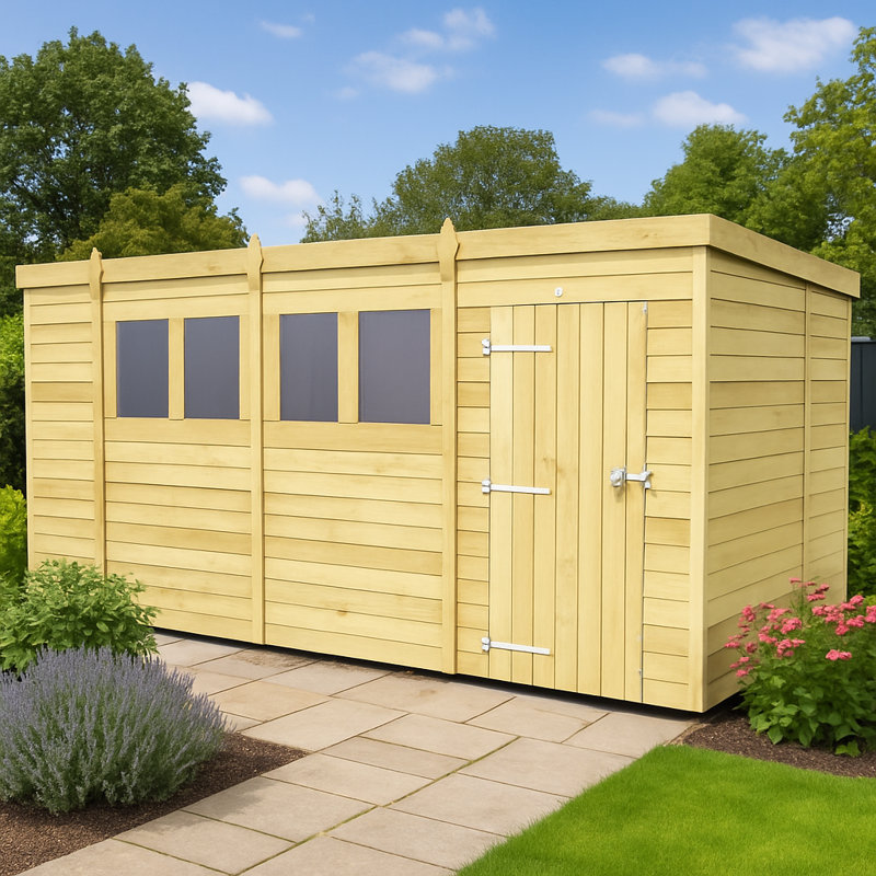 14ft x 7ft Pent Shed - Single Door with Windows
