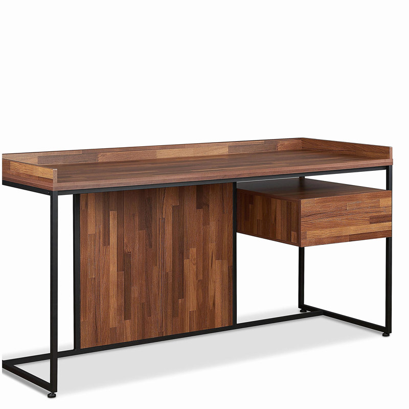 Walnut and beach black 1-drawer writing desk