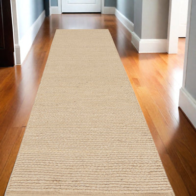 Tapis de couloir beige tissé à la main 10 pi
