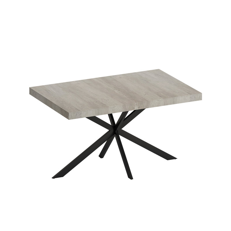Table de salle à manger rectangulaire grise extensible, plaque noire, base en métal, + métal, sièges 6, capacité de charge de 165 lb, table d'ambiance chaleureuse avec capacité, couleur, pied en fer, rangement, 165 lb