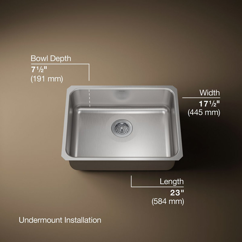 Undertone® 23" L x 17-1/2" W x 7-5/8" Extra-Large Squared Under-Mount Single-Bowl Kitchen Sink
