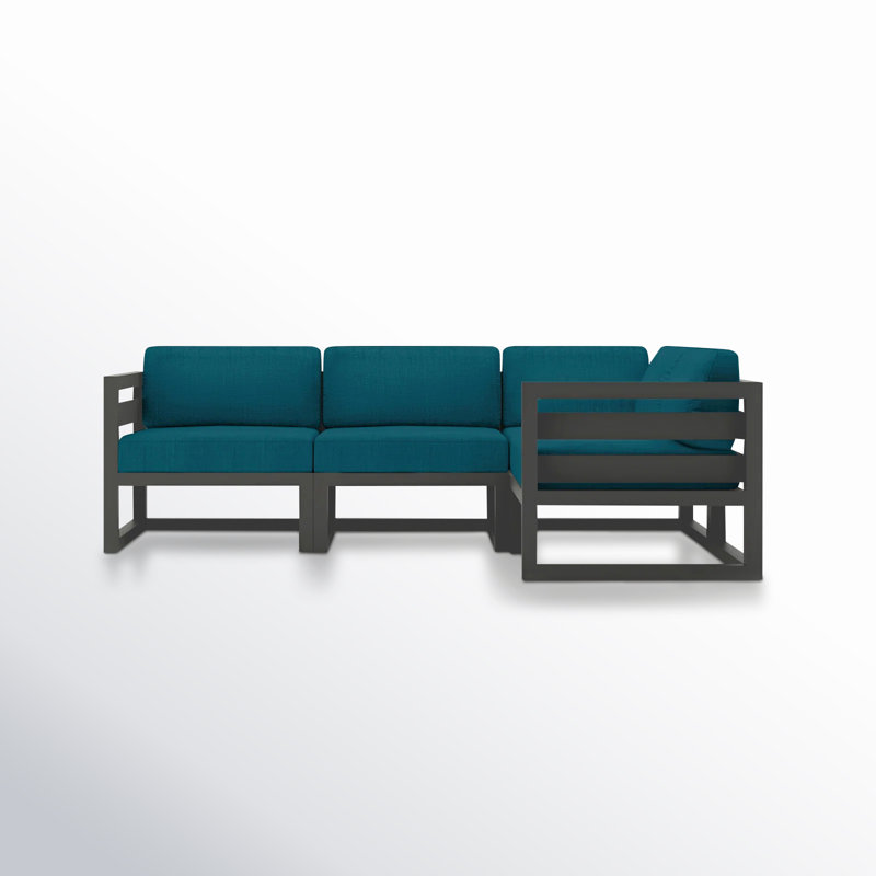 Avion 4 Piece Sectional Set, Spectrum Peacock Sunbrella® Plainweave, Slate