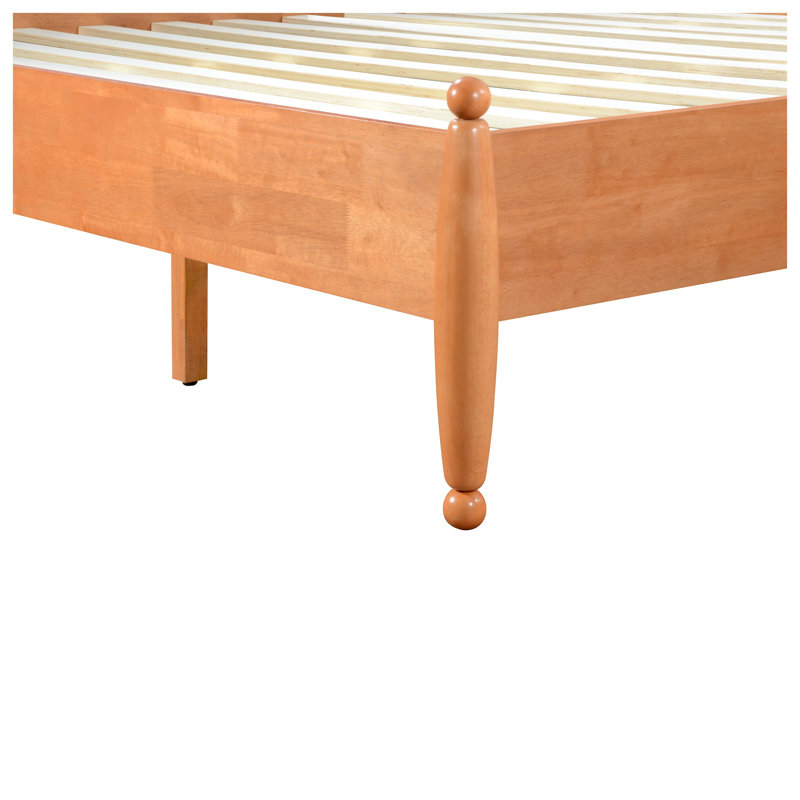 Structure de lit plateforme classique en bois massif de style très grand classique avec tête de lit courbée et support à lattes, finition chêne miel