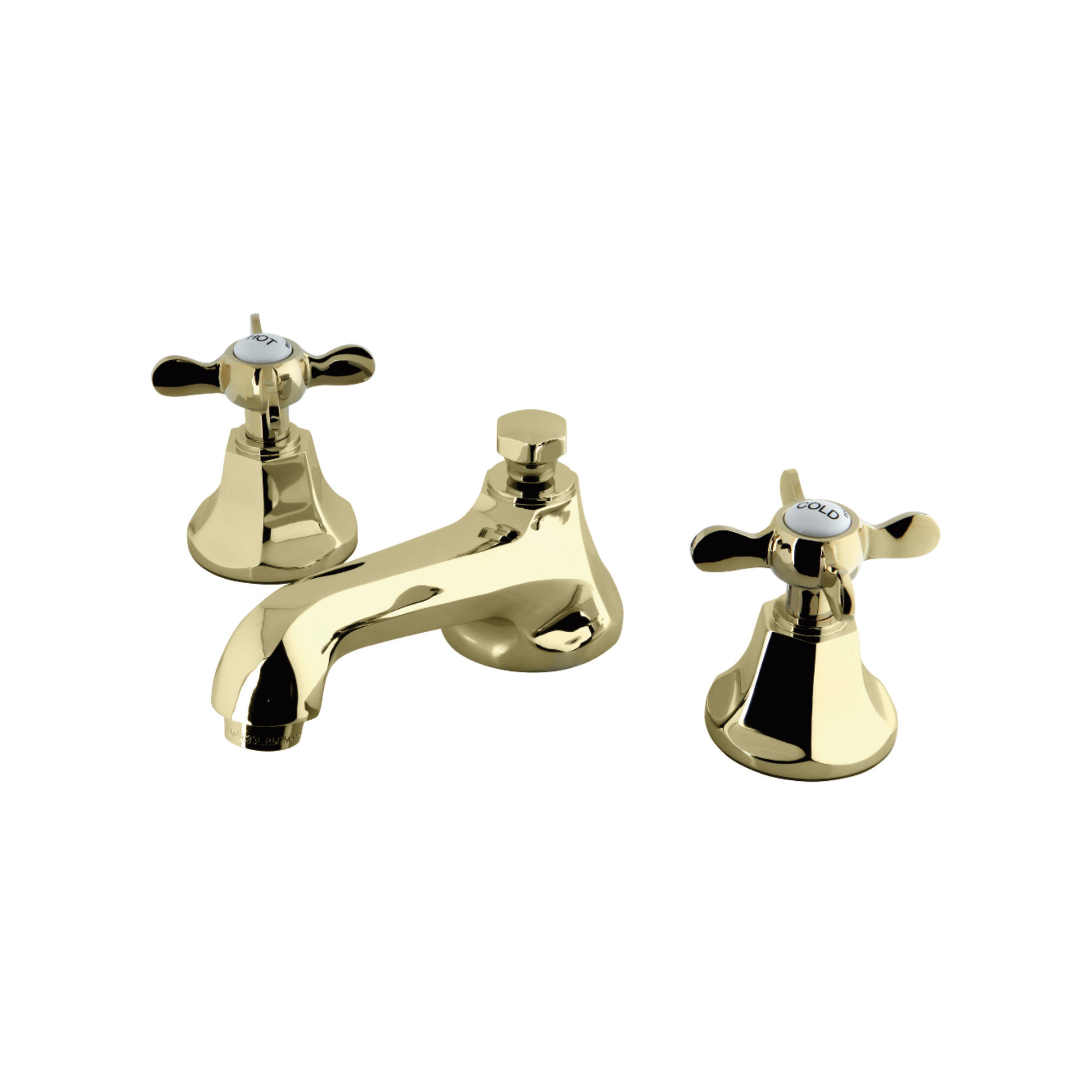 Kingston Brass Essex Two-Handle 3-Hole Deck Mount Widespread Bathroom Faucet with Brass Pop-Up Drain, Polished Brass