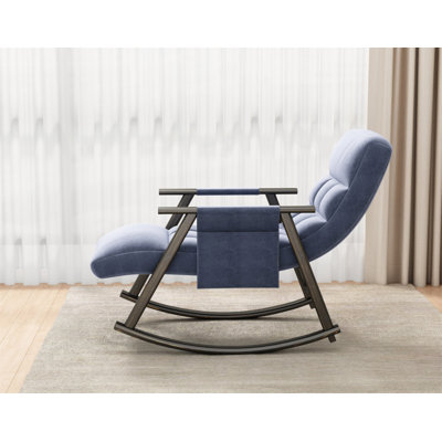 Casual Folding Rocking Chair Upholstered, Lounge Rocking Chair Adjustable High Back And Foot Rest,Side Pockets Placed In Living Room Bedroom Balcony